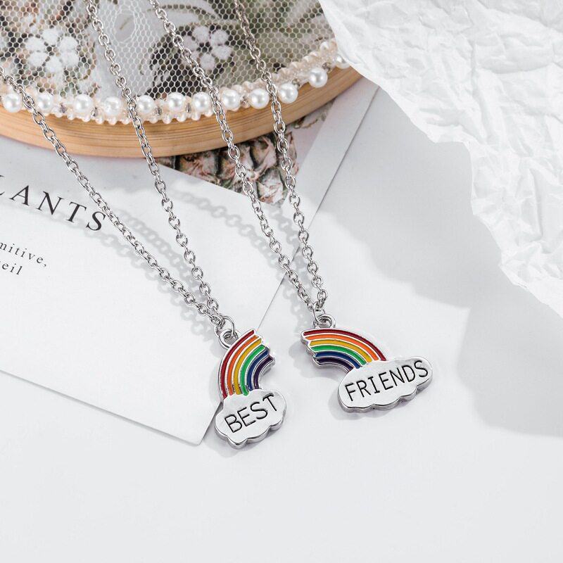 欧美饰品 BEST FRIENDS心型方块吊坠 闺蜜吊坠心形项链