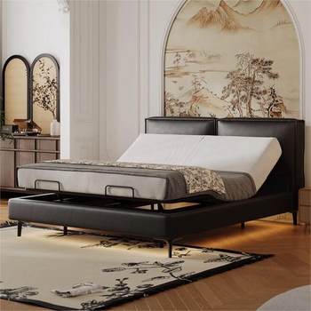 Electric Suspended Tofu Block Italian Leather Bed Bedroom Remote Control Multi-Functional Double Bed Intelligent Lifting Wedding Bed