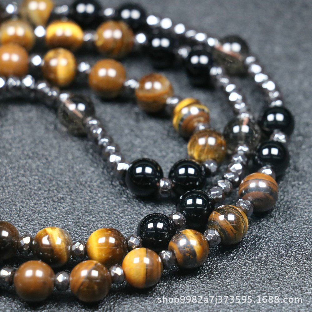 Amazon Natural Stone Cross Pendant Necklace Tiger Eye Stone Iron Gallbladder Cross Rosary for Men Necklace Wholesale