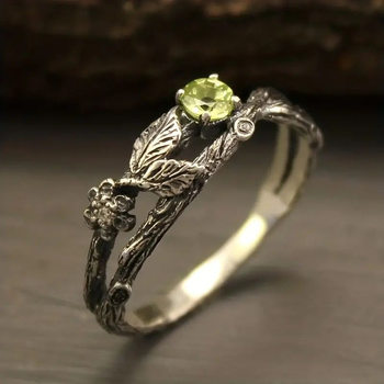 Huajie Jewelry Cross-border E-commerce Hot Sale Retro Fashion Plated Ancient Silver Branches Inlaid Zircon Jewelry Ring