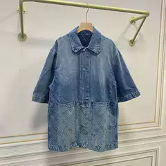 2024 summer new fashion embossed letters all-match loose work short sleeve shirt men's and women's Denim coat