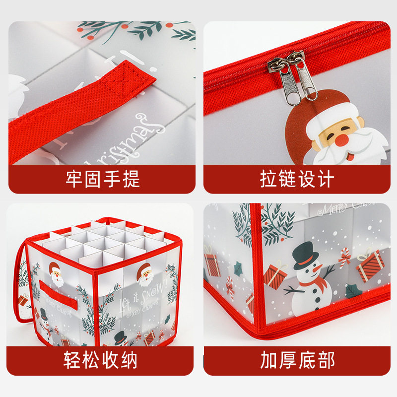 Christmas Ball Storage Box with Zipper Closure 64 Compartments Christmas Decoration Storage Box Red Storage Bag