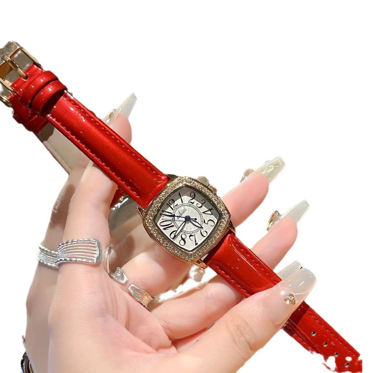 Factory New Wholesale Square Diamond Cross-border Explosions Brown Digital Large Dial Women Quartz Waterproof Watch