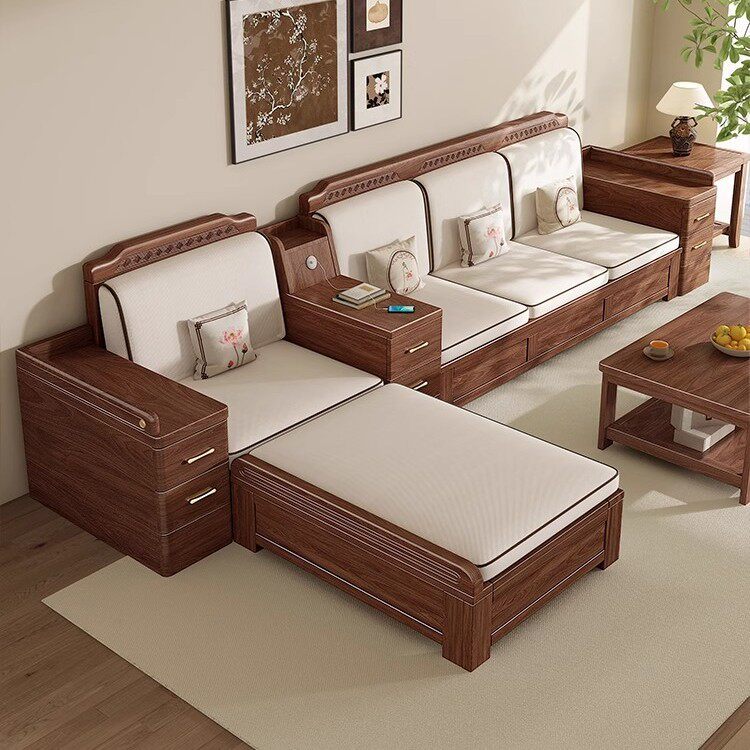 2025新款新中式黑胡桃木实木沙发现代家用冬夏两用大容量储物沙发