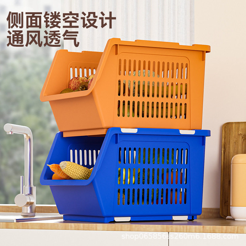 Kitchen storage rack vegetable and fruit storage basket multi-layer stackable mobile vegetable basket household snack toy storage rack