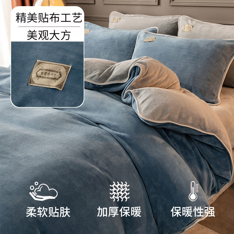 Winter Thickened Warm Milk Velvet Four-Piece Bedding Set Coral Fleece Bed Sheet Duvet Cover Fleece Cartoon Three-Piece Bedding Set