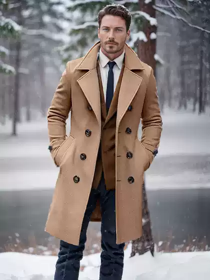 2024 Foreign Trade Autumn and Winter Cross-Border Mid-Length Double-Breasted Men's Woolen Coat Slim Fit Woolen Overcoat European Size Simple Suit