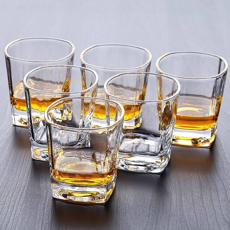 Thickened Whiskey Glass Household Crystal Glass Wine Glass Square Cup Only Set Factory Supply Chain Wholesale