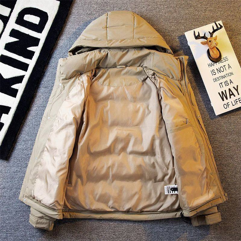 Down Jacket Men's Autumn and Winter 2024 New Light Clothing Pure Color Fleece-Lined Thickeneded Work Jacket