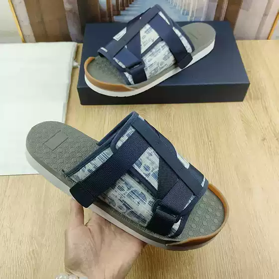 D Letter Men's Shoes, Black Classic Casual Jacquard Twill Nylon Striped Print Flat Sandals with Cross Straps