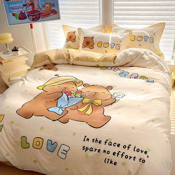 Kapibala Pure Cotton Bed Four-Piece Set Kidsren's Cotton Printed Bed Bed Sheets Quilt Cover Student Dormitory Three-Piece Set
