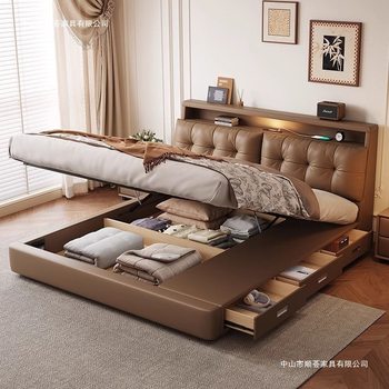 Multifunctional Bed Modern Minimalist Master Bedroom 1.8 Soft Bag Bed Atmospheric Italian Bedside Storage Drawer Wedding Bed