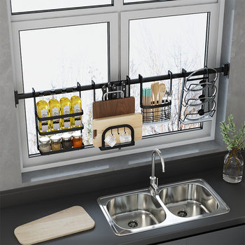 Kitchen Rack Spice Rack Dish Rack Chopstick Cage Fruit and Vegetable Blue Pot Lid Rack Knife Rack Stainless Steel Wall Hanging No Punching