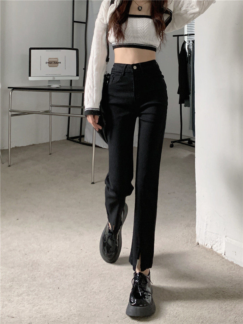 Womens High Waisted Cropped Jeans Slim Fit Split Hem Versatile Style Perfect for Spring and Everyday Wear
