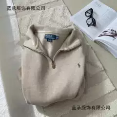 Rl Ralph Lauren Half-Zip Loose American-Style Sweatshirt for Men, Polo Couple Sweatshirt for Women, Retro Long-Sleeve Turn-Down Collar