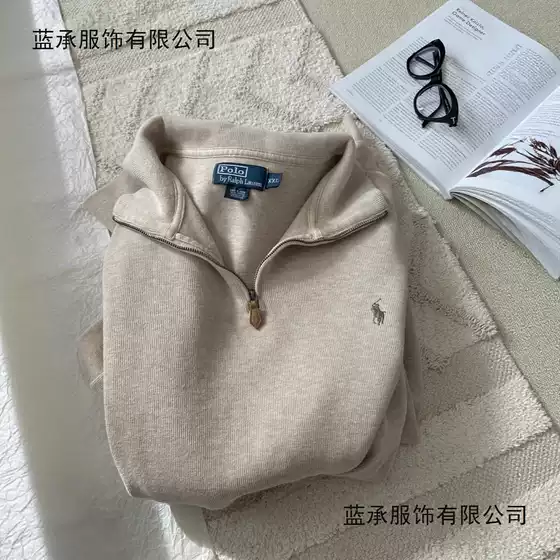 Rl Ralph Lauren Half-Zip Loose American-Style Sweatshirt for Men, Polo Couple Sweatshirt for Women, Retro Long-Sleeve Turn-Down Collar
