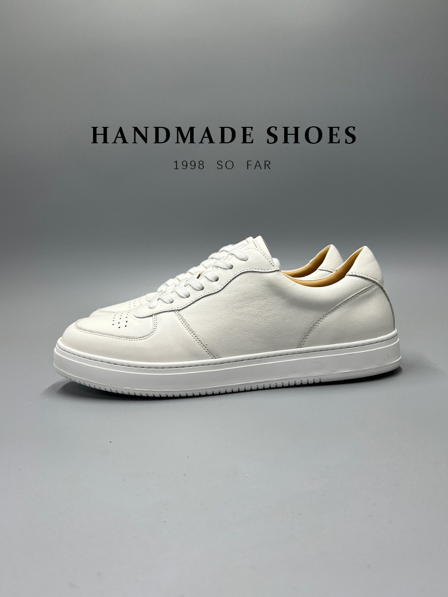 Giày sneaker nam da bò lớp đầu tiên đế bằng đệm khí cổ điển dễ phối — Màu nâu, Màu đen, Màu trắng