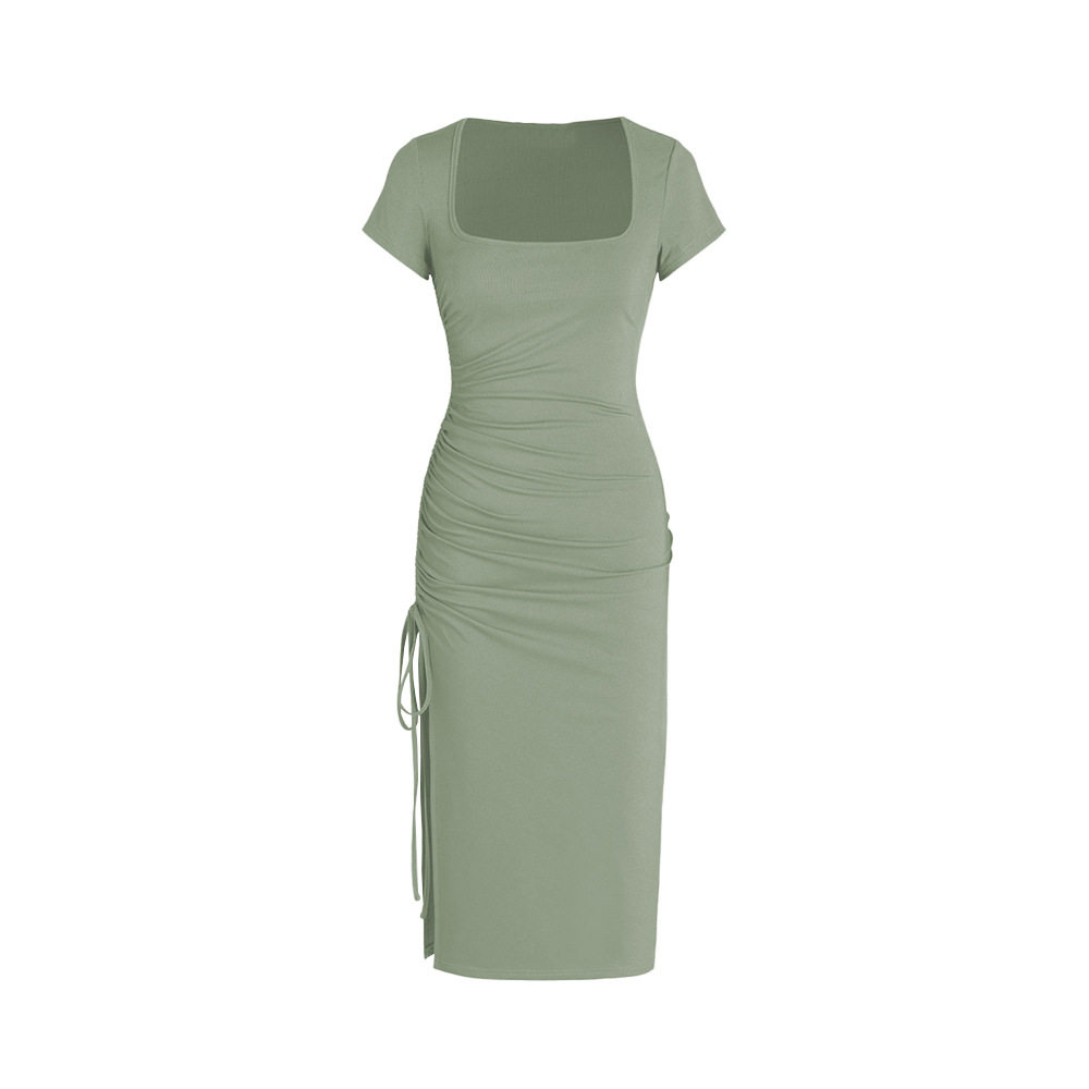 Knit Bodycon Dress Elegant V Neck Side Slit Slim Fit Ribbed Fabric Perfect for Parties and Events Wholesale