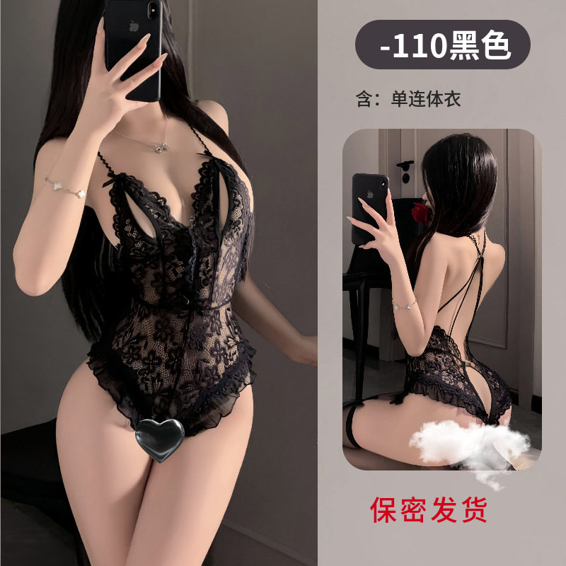 浪漫紫-情趣内衣性感蕾丝镂空连体衣女开裆激情免脱套装睡衣诱惑