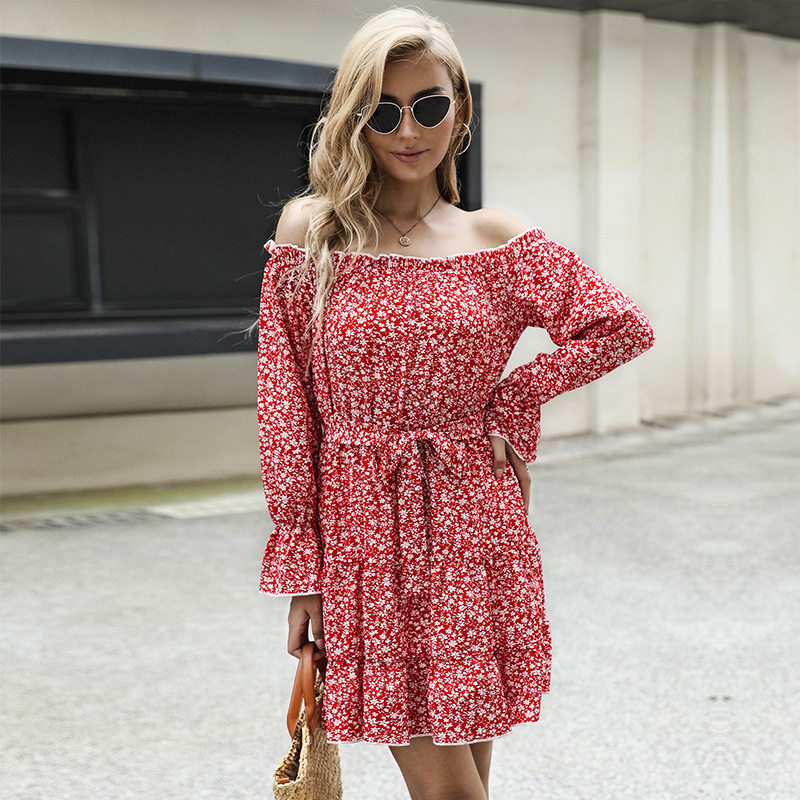 Floral Off Shoulder Dress Long Sleeve Elegant Design Comfortable Fabric Perfect for Spring Summer Events Wholesale