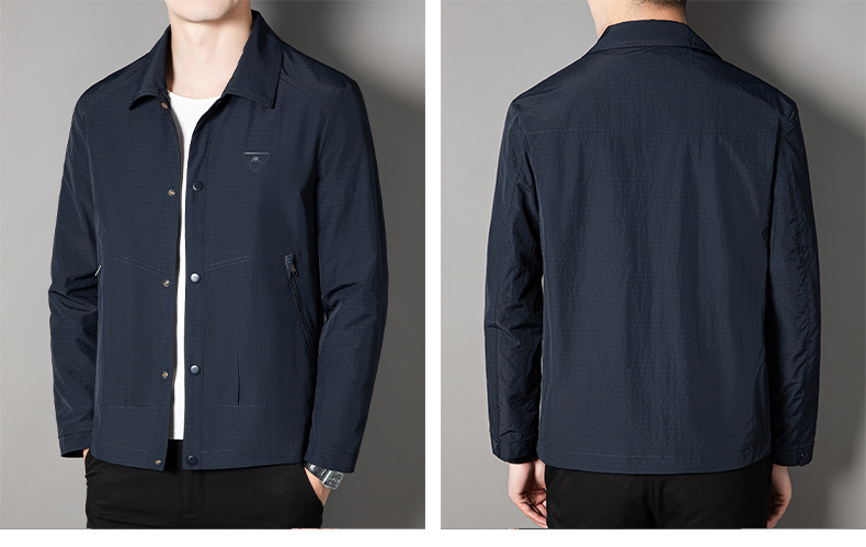 Áo khoác công sở nam cổ bẻ dáng ôm mẫu mỏng nhiều túi — Xanh Navy, Kaki