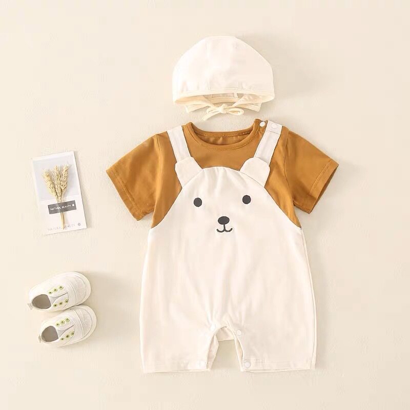 Baby Summer suit Boys and Girls Baby Fake Two-piece Overalls All-in-One Clothes Newborn Cartoon Super Cute Climbing Suit