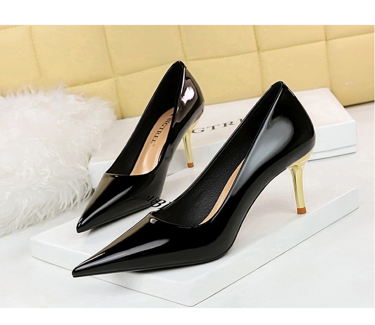 Giày cao gót nữ mũi nhọn da bóng gót kim loại thanh mảnh tôn dáng — 7122-1 đen 10CM, 7122-1 màu nude 10CM, 7122-1 Rượu Vang Đỏ 10CM, 7122-A1 đen 7CM
