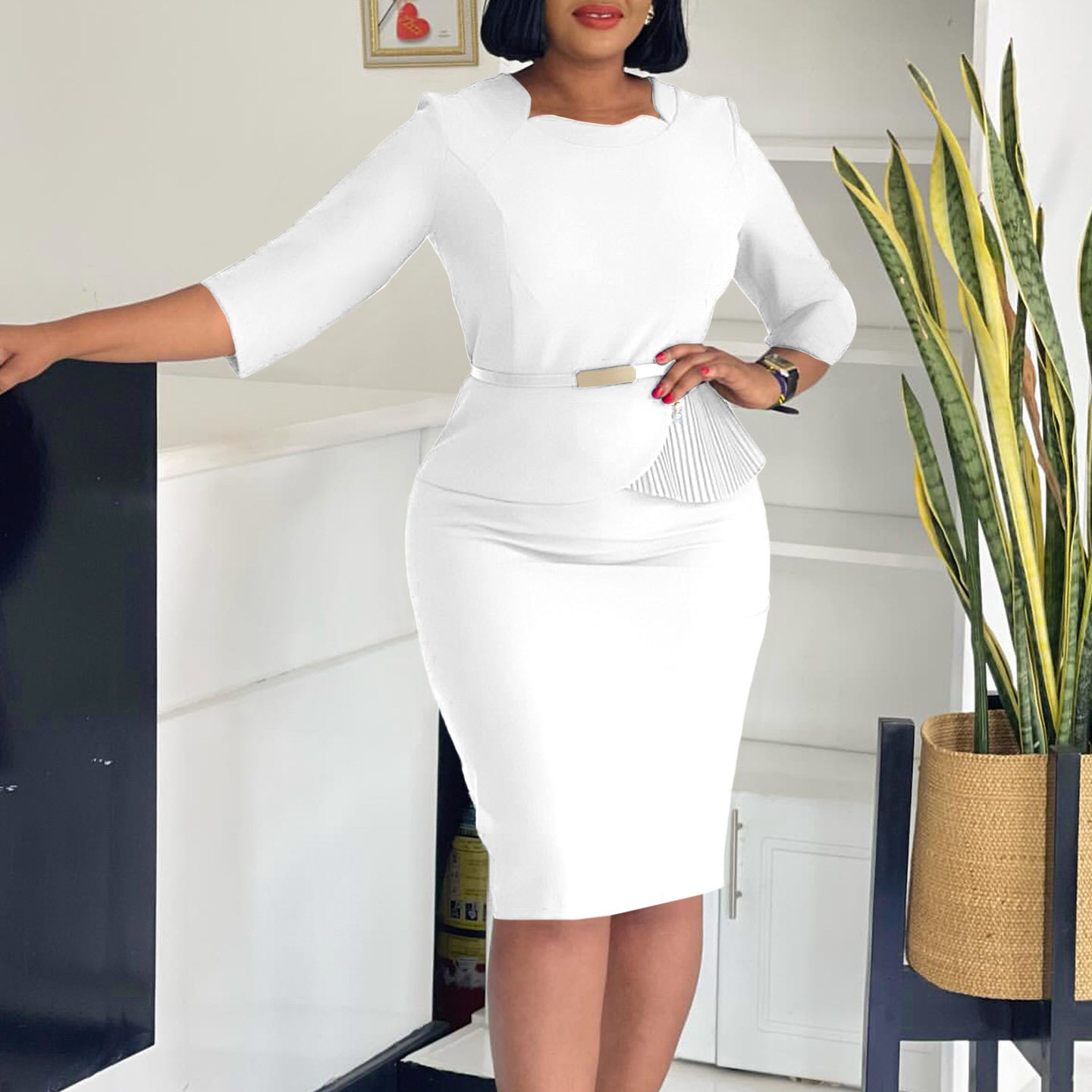 Elegant African Bodycon Dress Fashionable OL Style Slim Fit Comfortable Fabric Perfect for Office or Formal Occasions