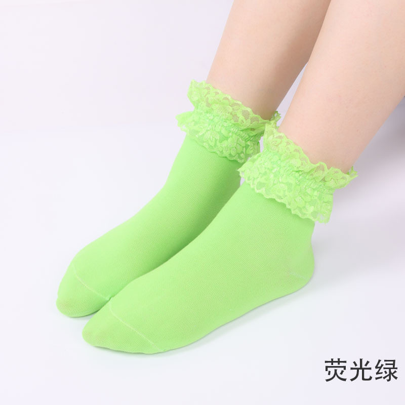 日系少女蕾丝花边棉袜女士袜中筒袜纯色Lolita学生袜春季袜子批发