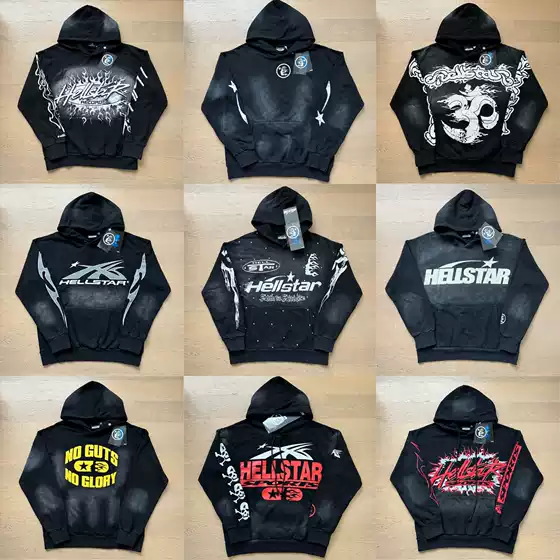 New European and American Trendy Brand Autum Hell Star Washed and Distressed Hoodies for Men and Women Couple Sweatshirt Suits