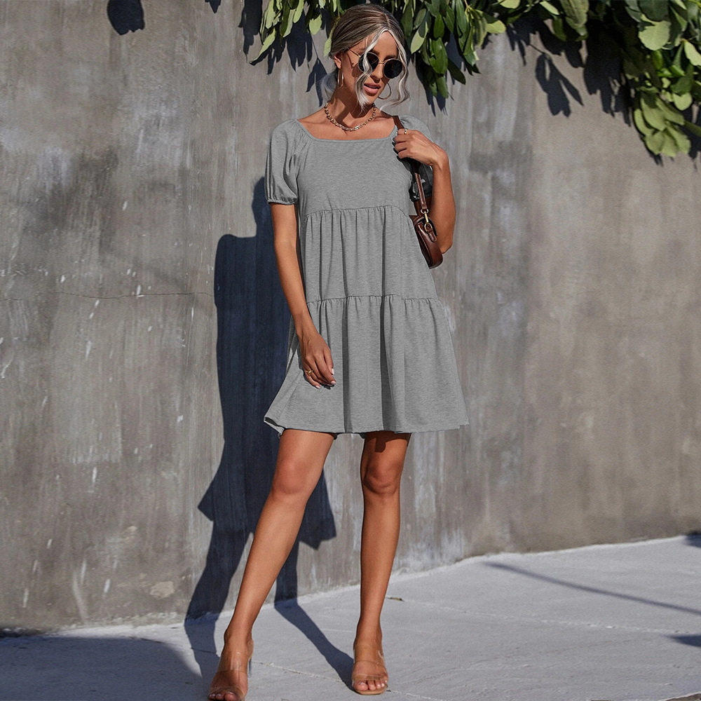 Knitted Square Neck Dress Simple Style Solid Color Elegant Fit Perfect for Casual or Formal Occasions Wholesale