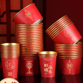 Disposable Rice Bowl Set, Wedding Supplies, Wedding Bowls, Wedding Paper Bowls, Paper Cups, Chopsticks, Spoons, Wedding Red Tableware