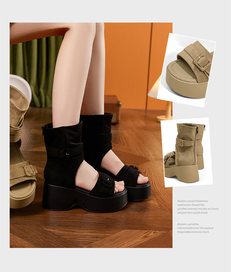 Dép sandal nữ quai chữ V đế xuồng cao 8 cm, mũi tròn, phong cách hè 2026 — Đen, Xanh dương chi tiết 3