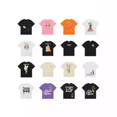 British High Street Letter Cartoon Printed Short-Sleeved Summer Couple High Street Trendy Brand T-Shirt Loose Casual Round Neck Tee