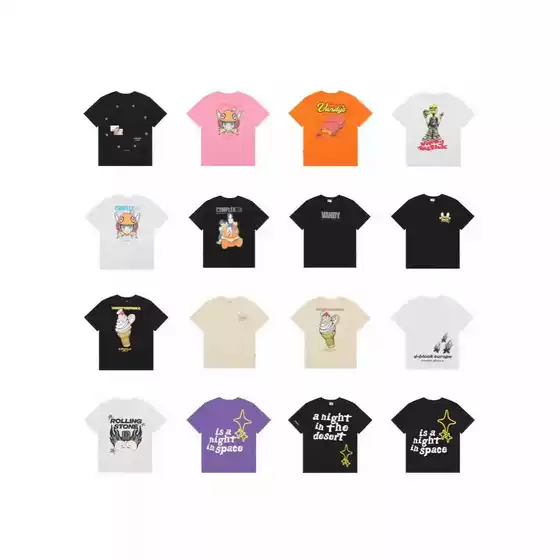 British High Street Letter Cartoon Printed Short-Sleeved Summer Couple High Street Trendy Brand T-Shirt Loose Casual Round Neck Tee