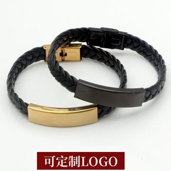 Foreign trade cross-border Fashion men's vintage leather braided rope titanium steel bracelet exhibition event lettering stainless steel bracelet