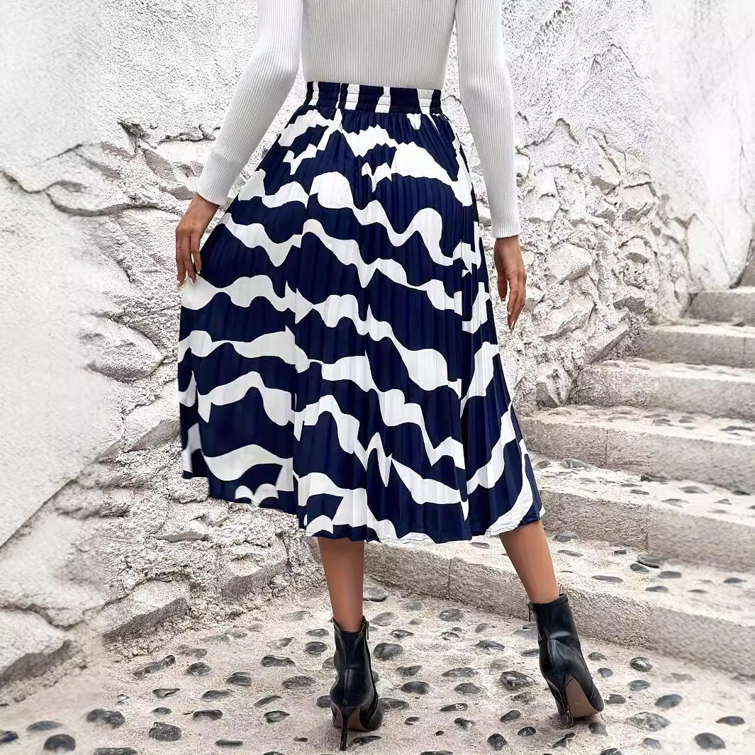 Plus Size Womens Elegant Pleated Floral Midi Skirt Slimming Fit Comfortable Fabric Versatile Style Ready to Ship