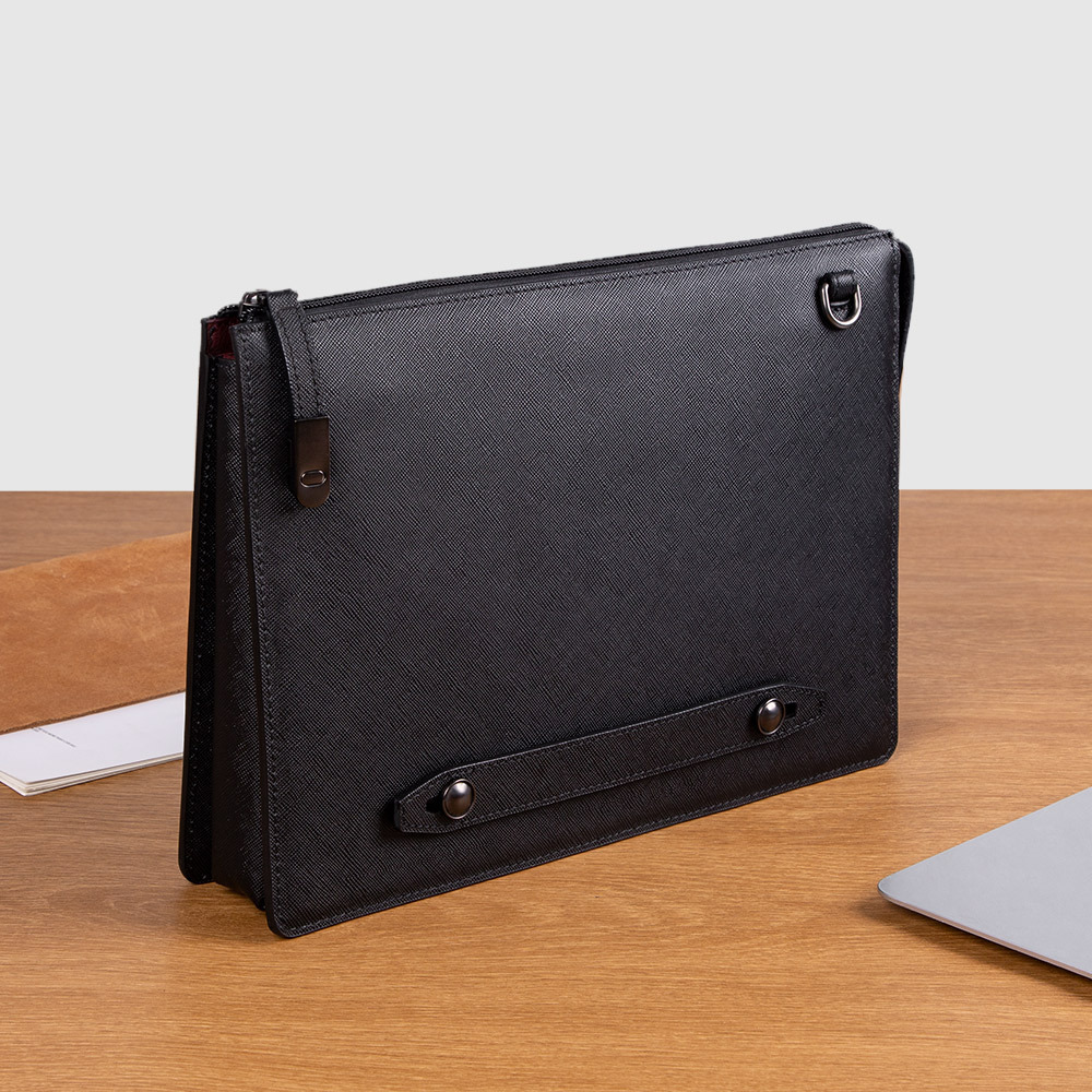 Túi clutch nam cầm tay da vân chữ thập cỡ trung đựng điện thoại và tài liệu