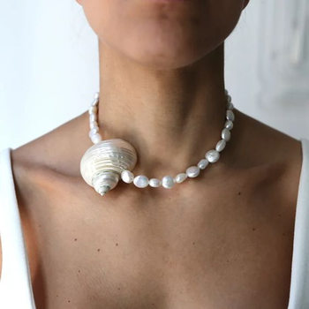 AS natural baroque freshwater pearl clavicle chain high luxury Australian holiday dress cross-border handmade conch necklace