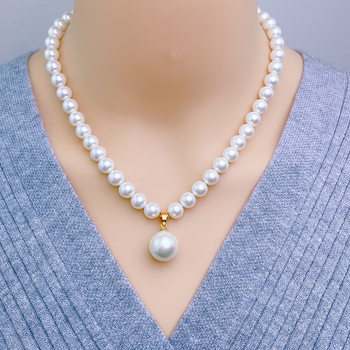 Glass imitation pearl necklace female 8mm pearl pendant female high sense necklace for mom birthday gift