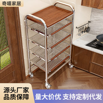 Trolley Storage Rack for Home, Mid-Century Style, Living Room, Bedroom, Floor-Standing Organizer, Kitchen Movable Fruit and Vegetable Storage Rack
