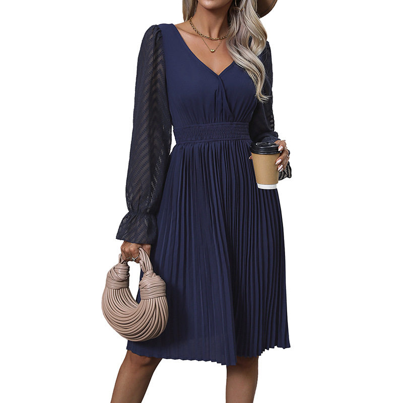 Lace Long Sleeve Dress Solid Color Elegant Design Autumn Fashion Wholesale Available low MOQ