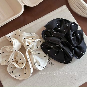 South Korea Dongdaemun High-grade Satin Black and White Wave Dot Large Intestine Hair Ring Classic All-match Marubeni Head Ponytail Hair Rope Hair Accessories