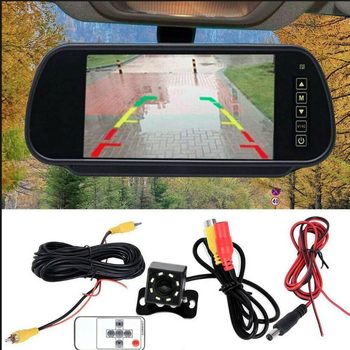 7inch Rearview Mirror Display Adjustable 8-Lamp Rear-View Reversing Car Camera Display Two-Way Video Input