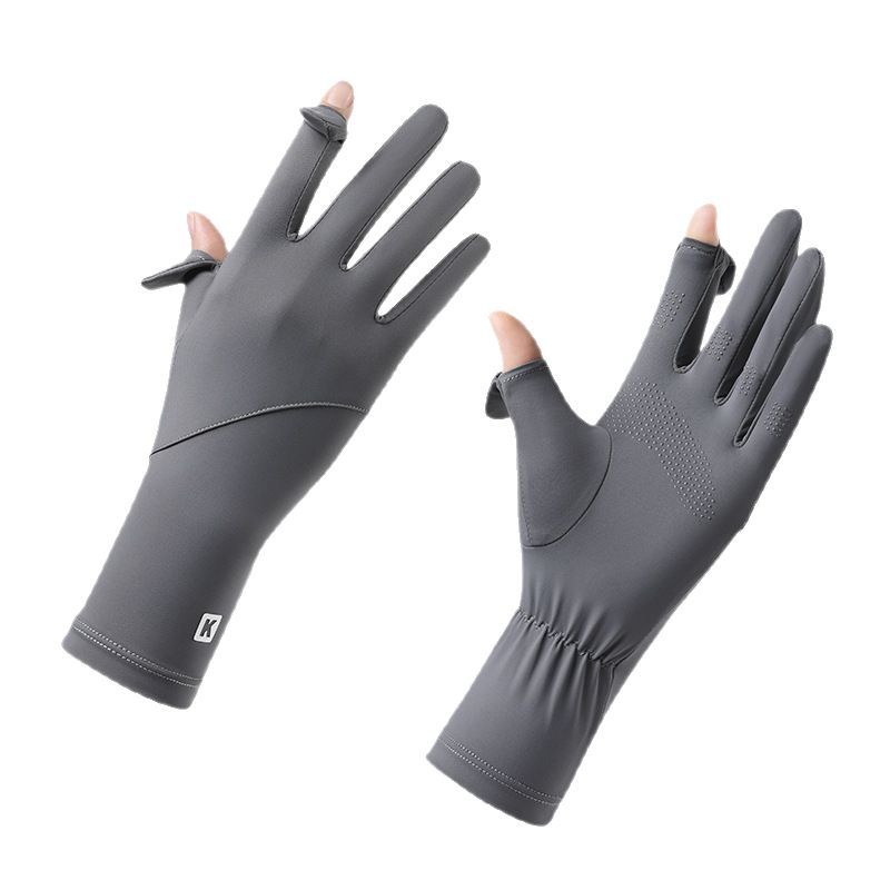 Ice silk sunscreen gloves women's thin driving electric motorcycle anti-ultraviolet anti-slip detachable screen riding gloves