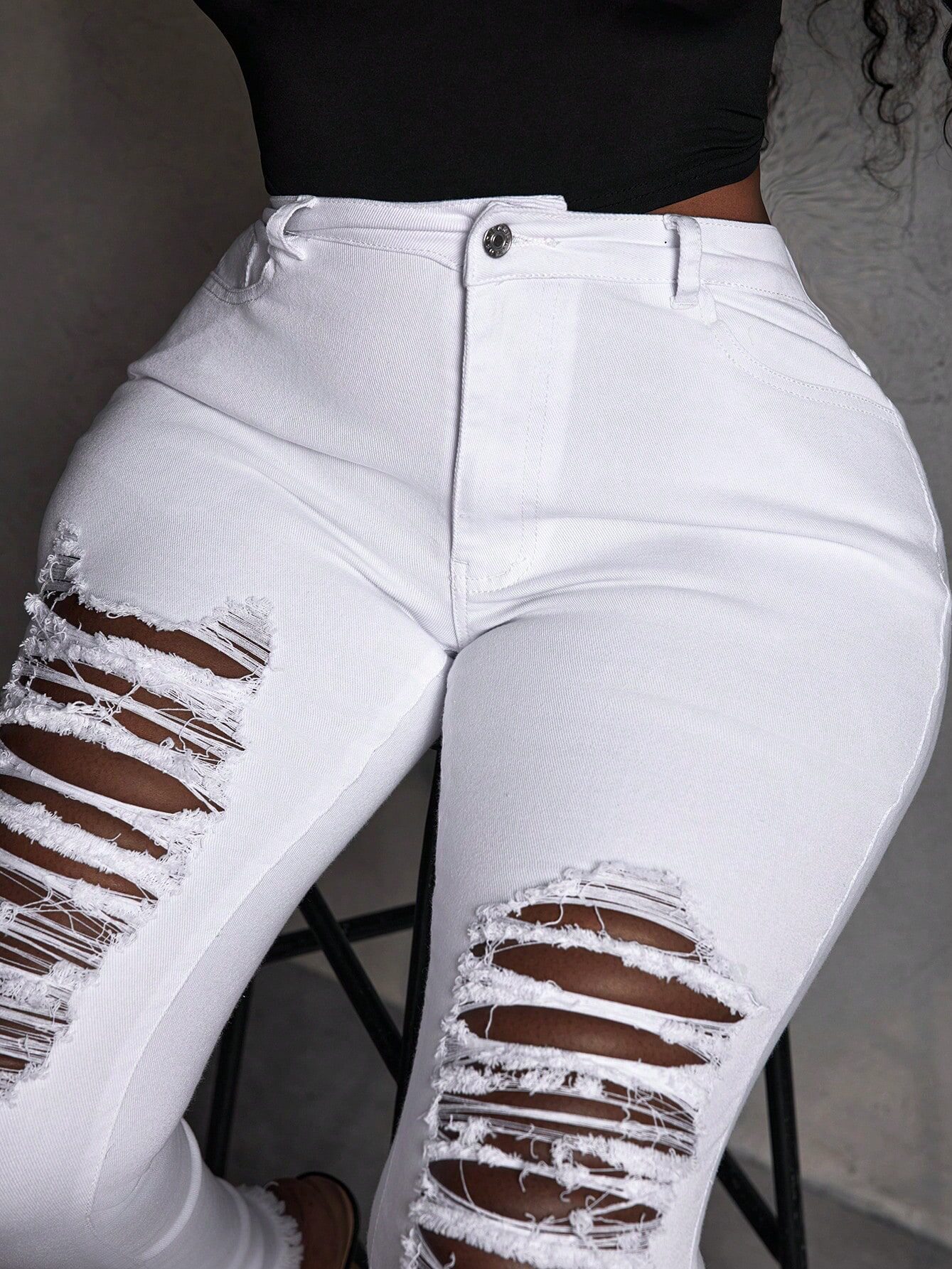 Womens Distressed Denim Jeans Fashionable Versatile Washable Casual Wear for Everyday Use Wholesale Available