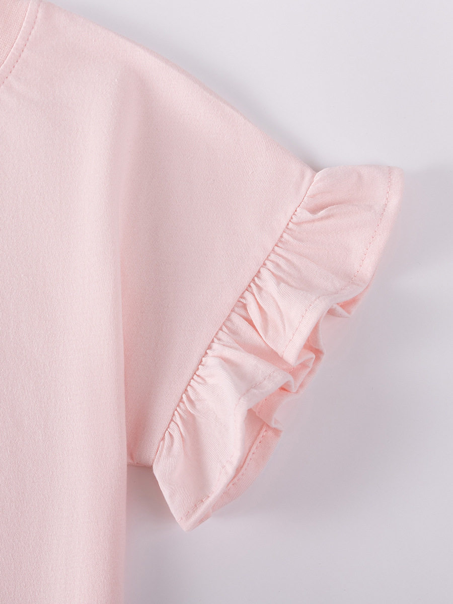 Girls' Summer Cute Set, Crew Neck T-Shirt & Shorts Two-Piece Outfit