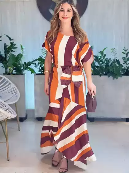 2025 Amazon European and American Cross-Border Autumn New Printed Fashion Loose Women's Long-Sleeved Dress