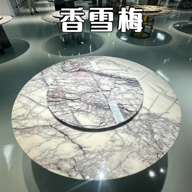 定制实木奢石餐桌新中式带转盘圆桌小户型高端景泰蓝大理石餐桌