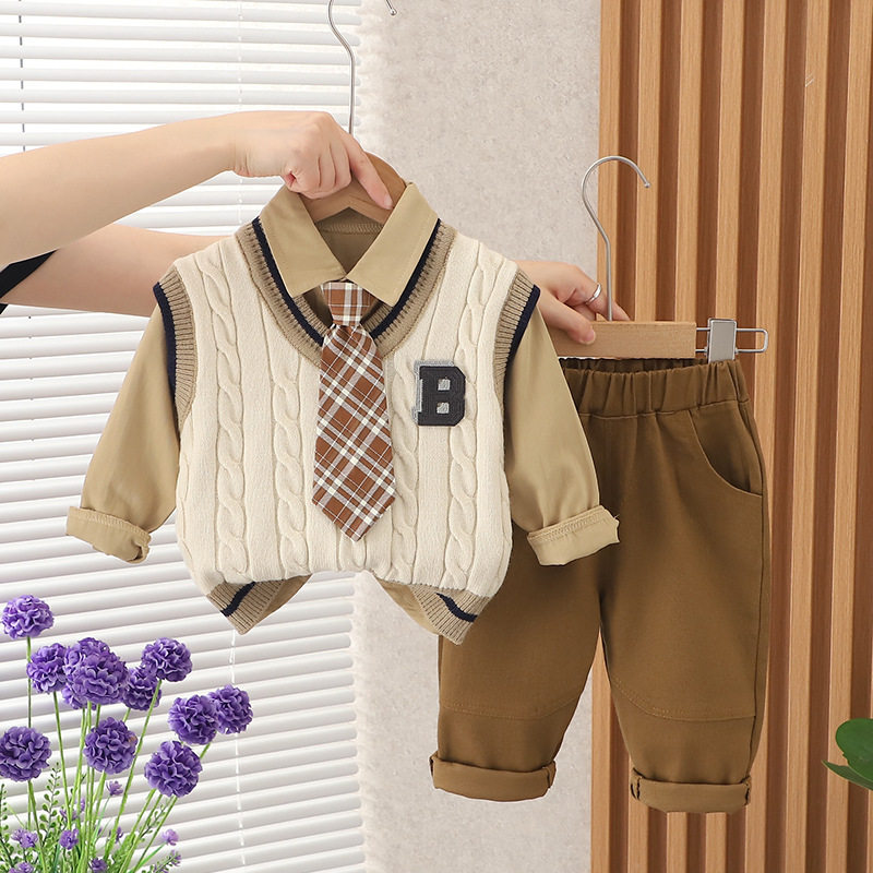 British Boys College Style Autumn Clothing Set Baby Clothes Spring and Autumn Baby Children's Three-piece Set for Children